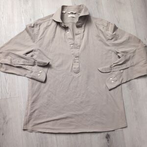 SuitSupply Long Sleeve Polo Mens 41/42 16/16.5 Extra Slim Fit Beige Beige 4 Btn